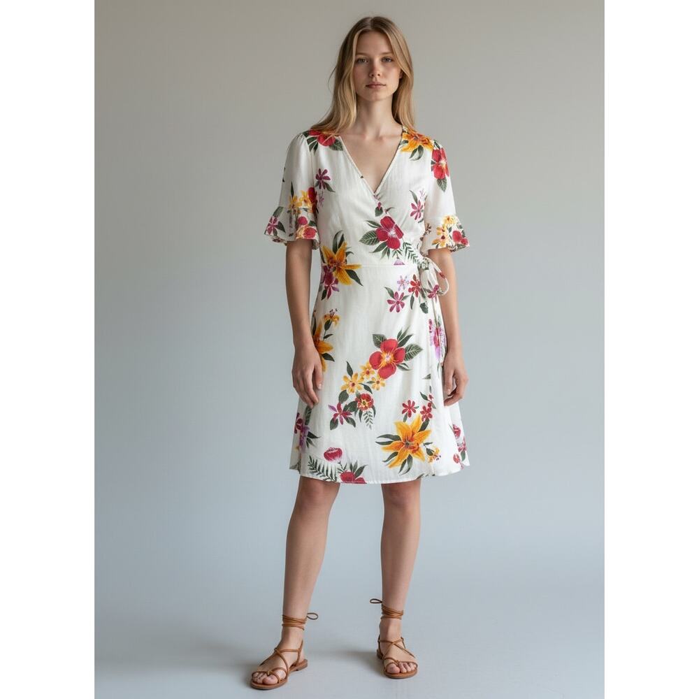 Old Navy Floral Hawaiian Sundress Tropical Luau Wrap Dress Size Medium